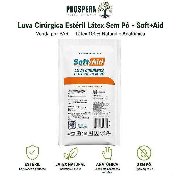 Luva Cirúrgica De Látex Estéril Sem Pó Soft Aid