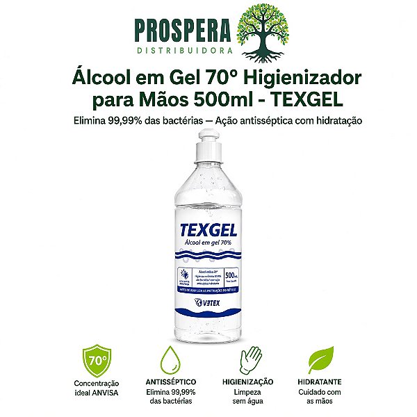 Álcool em Gel 70º Higienizador para Mãos 500ml