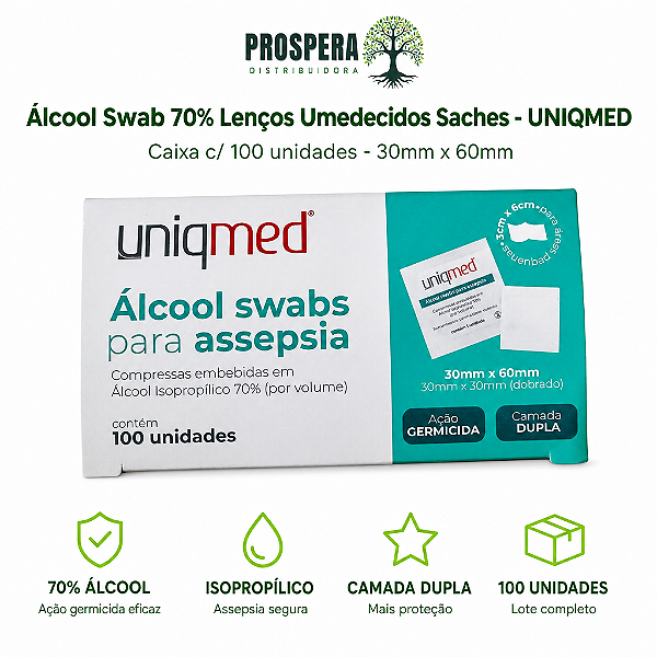 Álcool Swab 70% Saches Lenços Umedecidos Uniqmed