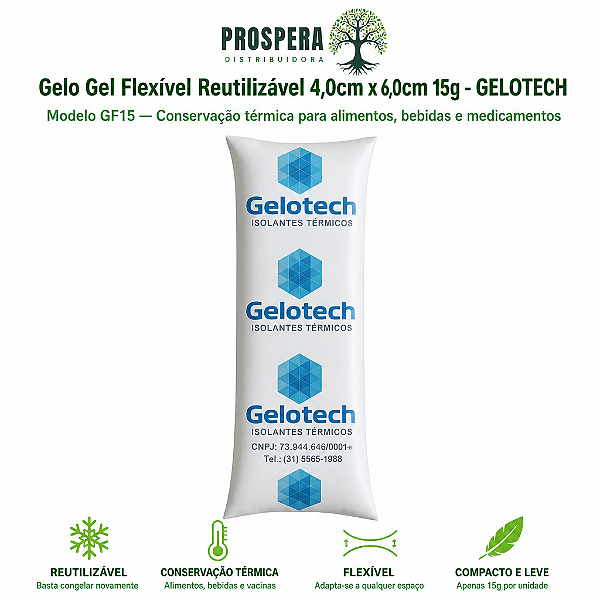 Gelo Flexível Reutilizável 4,0cm x 6,0cm 15g Gelotech