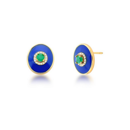 Brinco Esmaltado Azul Com Esmeralda - Jardim