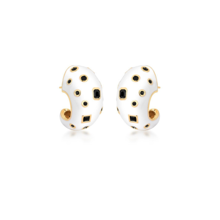Brinco Esmaltado Branco Com Pedras - Boho Santorini
