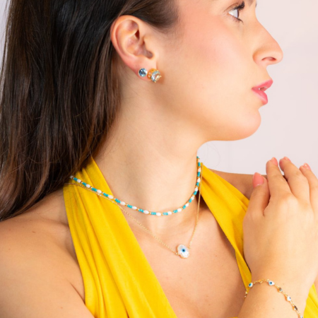 Corrente Azul Banho Ouro 18K - Aurora