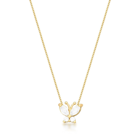Corrente Borboleta Com Cristal Banho Ouro 18k - Jardim