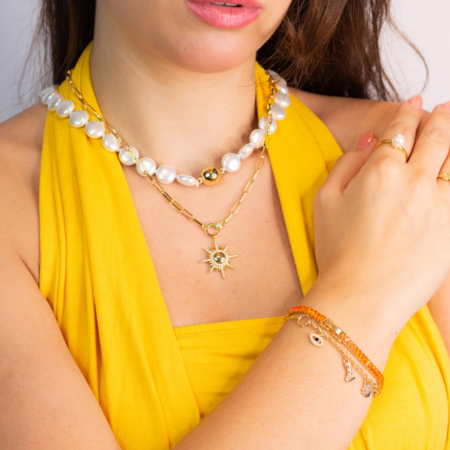 Pulseira Riviera Laranja Retangular Banho Ouro 18k - Aurora