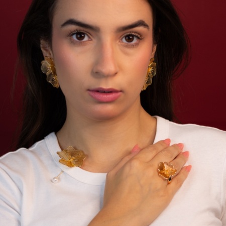 Anel Flor Vazada Banho Ouro 18K - Jardim - Tam 14