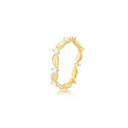 Anel Folhas Com Zircônia Banho Ouro 18K - Jardim