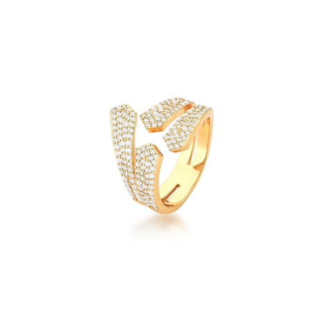 Anel Cravejado Patrícia Banho Ouro 18K - Luminare - Tam 17