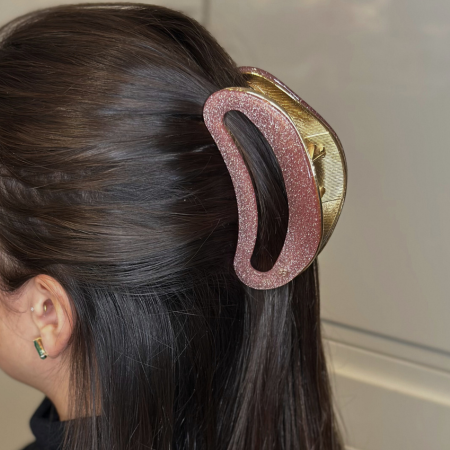 Prendedor Acetado + Metal G Rosa Shine