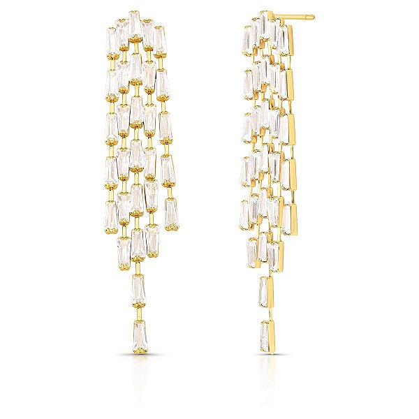 Brinco Chuveiro de Brilhantes Longo - Banho Ouro 18k