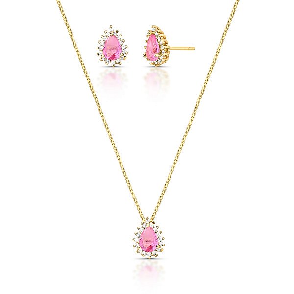 Conjunto Pink - Banho Ouro 18k
