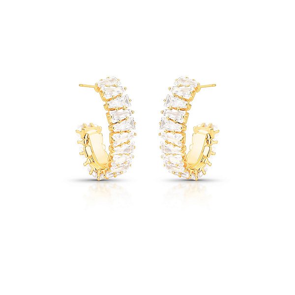 Argola cravejada com Cristais - Banho Ouro 18k