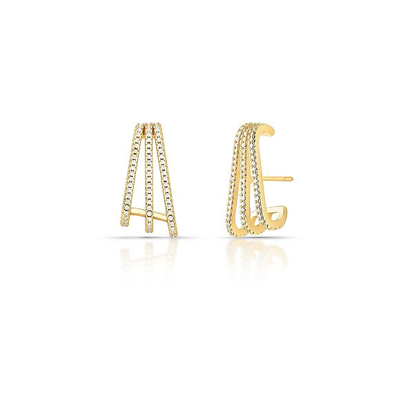 Brinco Ear Hook Cravejado - Banho Ouro 18k