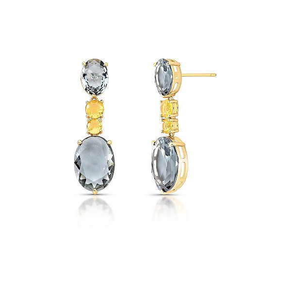 Brinco Cristal Cinza - Banho Ouro 18k