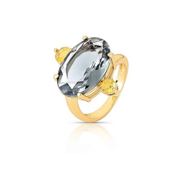 Anel Cristal Cinza - Banho Ouro 18k