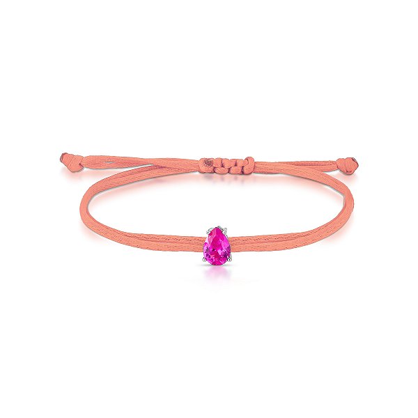 Pulseira Fio de Seda Pink Cristal - Prata 925