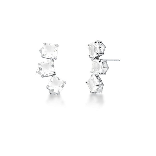 Brinco EarCuff Cristal - Banho Ródio