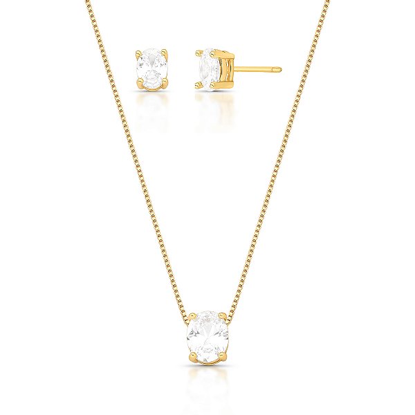 Conjunto Ponto de Luz Oval - Banho Ouro 18k
