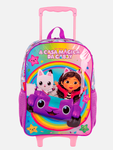 Mochila G c/rodinhas Gabby Rainbows