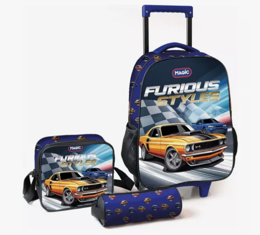 Kit mochila escolar furiosos c/rodinhas