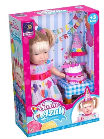 Boneca Sonho Azul Feliz Aniversário
