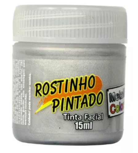 Tinta Facial/Corporal Líquida Prata Metálico 15 ml