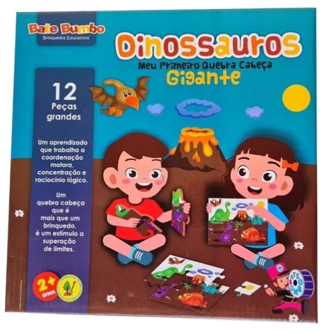 Quebra cabeça gigante dinossauros c/12 pçs