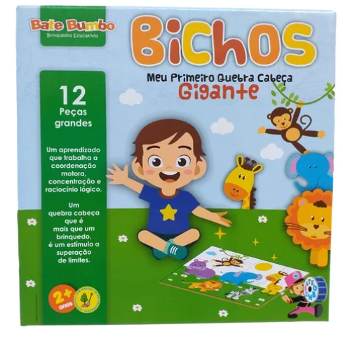 Quebra cabeça gigante bichos c/12 pçs