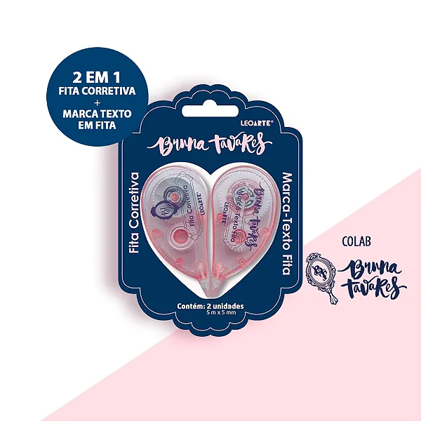 Fita Corretiva + Marca-Texto Fita 5mm x 5m Bruna Tavares - Blister com 2 Unidades LeoArte