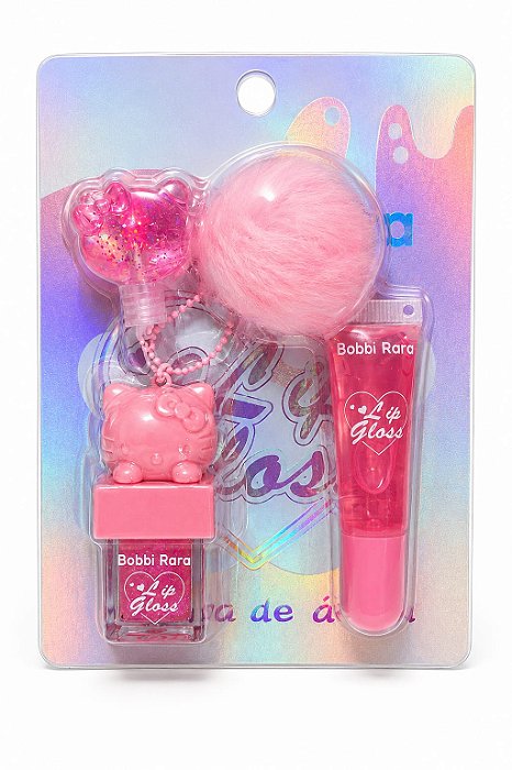 Lip Gloss Hello Kitty kit 3 em 1 Bobbi Rara