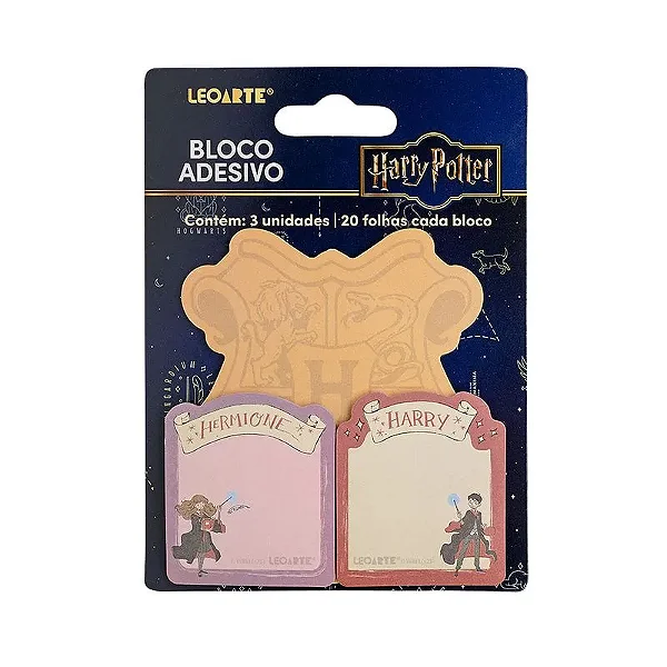 BLOCO ADESIVO POST-IT HARRY POTTER - BLISTER C/ 3 BLOCOS 20F CADA LEOARTE