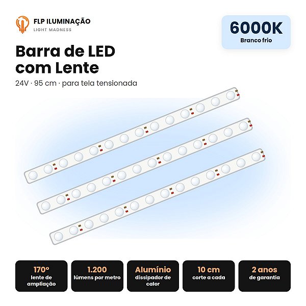 Barra de LED com Lente 24V 6000K Branco Frio – Tela Tensionada