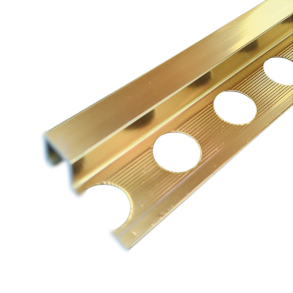Perfil Alumínio Escadas e Soleira Quadrado, Modelo P (U com base) 12mm - Dourado Brilho