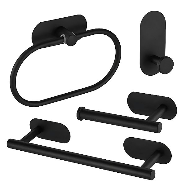 Kit Acessórios P/ Banheiro 4 Peças Dupla Face (Preto Fosco)