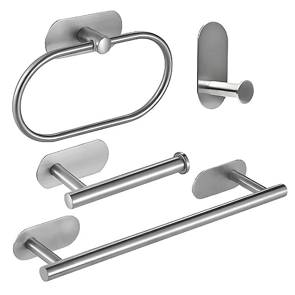 Kit Acessórios P/ Banheiro 4 Peças Dupla Face (Aço Escovado)