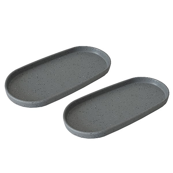 Kit 2 Bandeja Prato Oval 24 X 12cm Melamina Multiuso Cinza