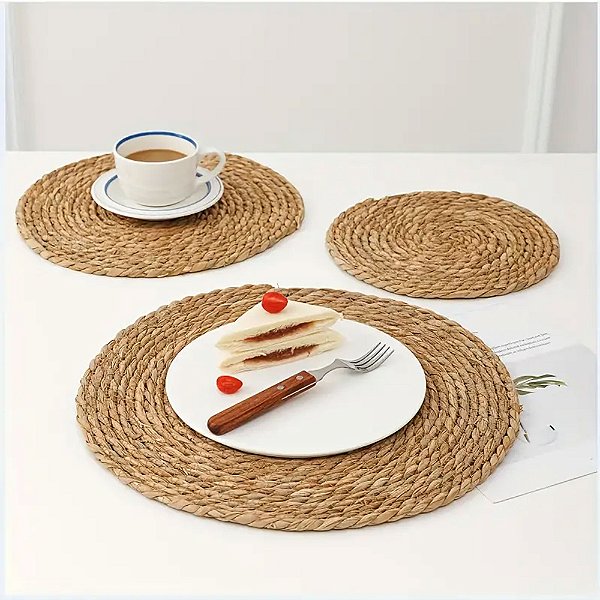 Kit 6 Jogo Americano Sousplat Fibra Natural Redondo 36cm