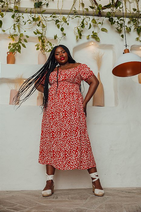 Vestido Midi Floral Vermelho