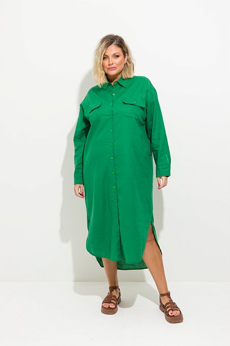 Vestido Chemise de Linho Verde