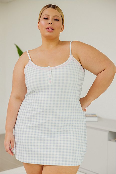 Camisola Plus Size Sleep Wear Xadrez Azul - 787 Shirts