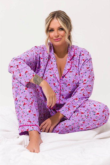 Pijama Longo em Viscose Floral