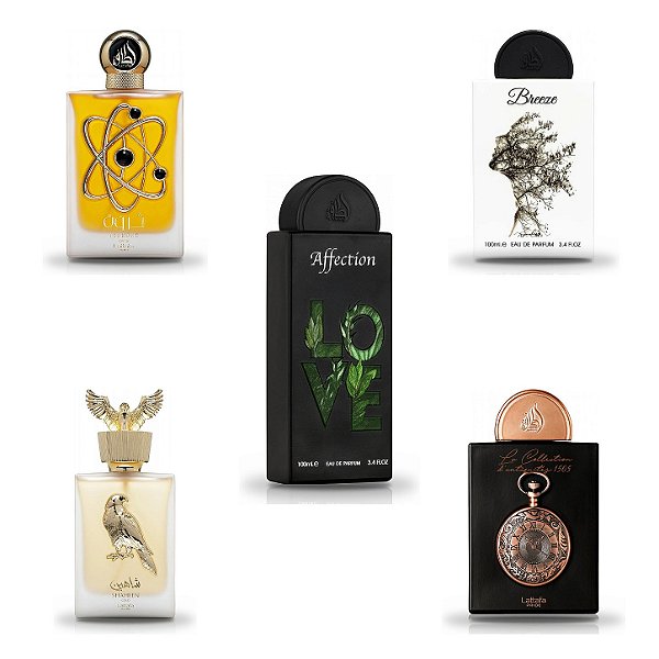 Kit Perfume Árabe Lattafa Pride 5x20ml Affection, Tharwah Gold, Breeze e mais