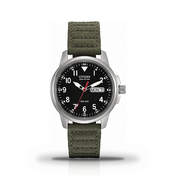 Relógio Masculino Citizen Garrison Eco-Drive Estilo Militar Mostrador Preto BM8180-03E