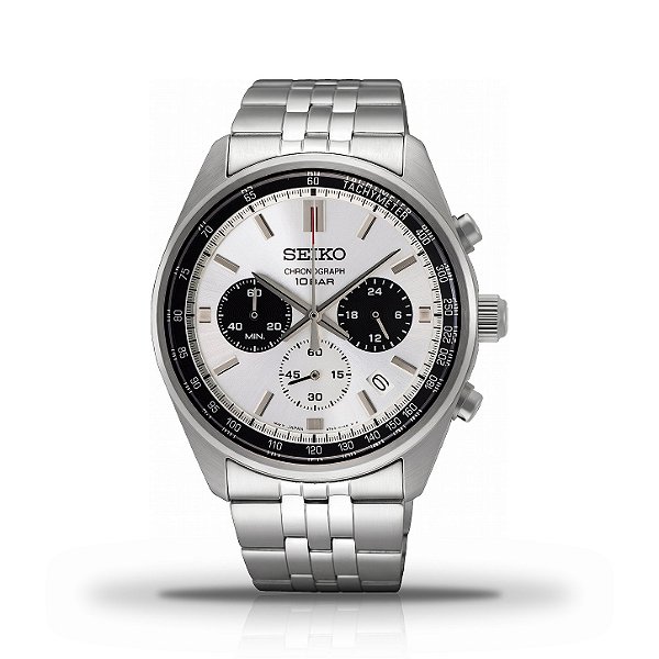 Relógio Masculino Seiko Cronógrafo Quartzo Panda Mostrador Branco SSB425P1