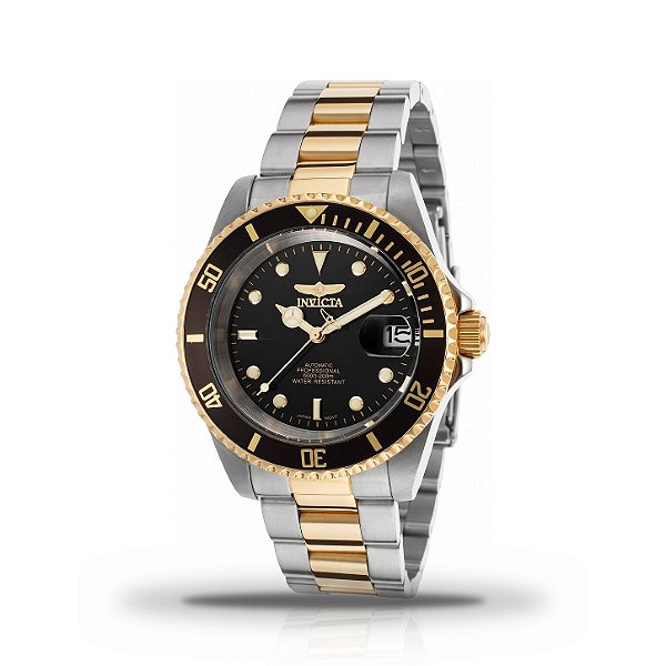 Relógio Masculino Invicta Pro Diver Automático Bicolor Dourado Mostrador Preto 8927OB