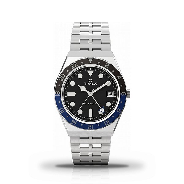 Relógio Masculino Timex Q GMT Quartzo Mostrador Preto Bisel Batman TW2V38100