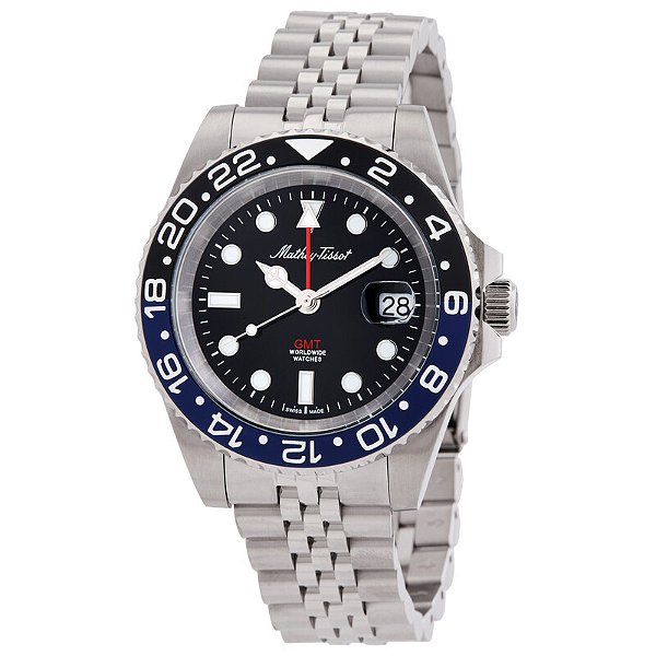 Relógio Masculino Mathey-Tissot Mathy Vintage GMT Mostrador Preto e Bisel Batman