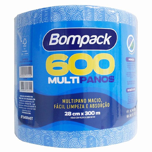 Pano Multiuso 28Cmx300Mts Rolo C\ 600 Panos Bompack | Azul