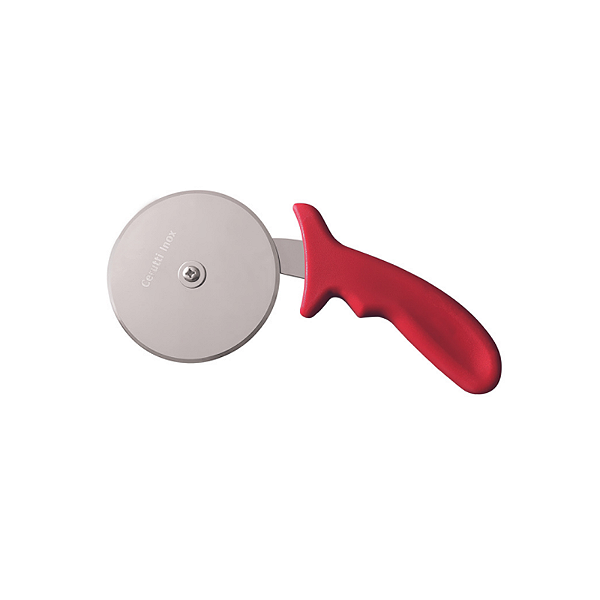 Cortador de pizza Cerutti Inox com cabo plástico ergonômico vermelho, lâmina de 1 mm