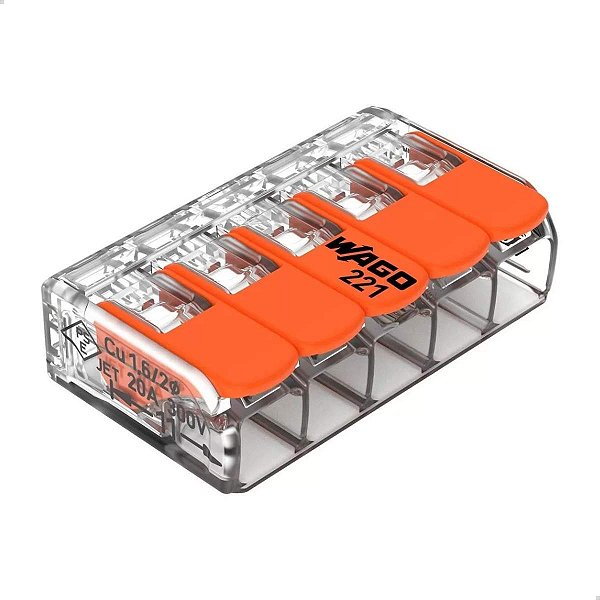 Conector de Emenda Transparente 221-415 5p até 4mm Wago